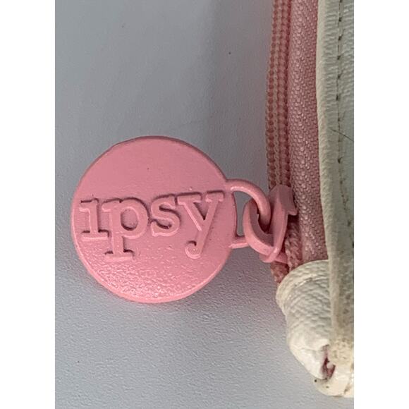 Ipsy Makeup Bag White Pink Small Cosmetic 7.25 x 5.25 Inches Zipper Tote Purse - Picture 4 of 7